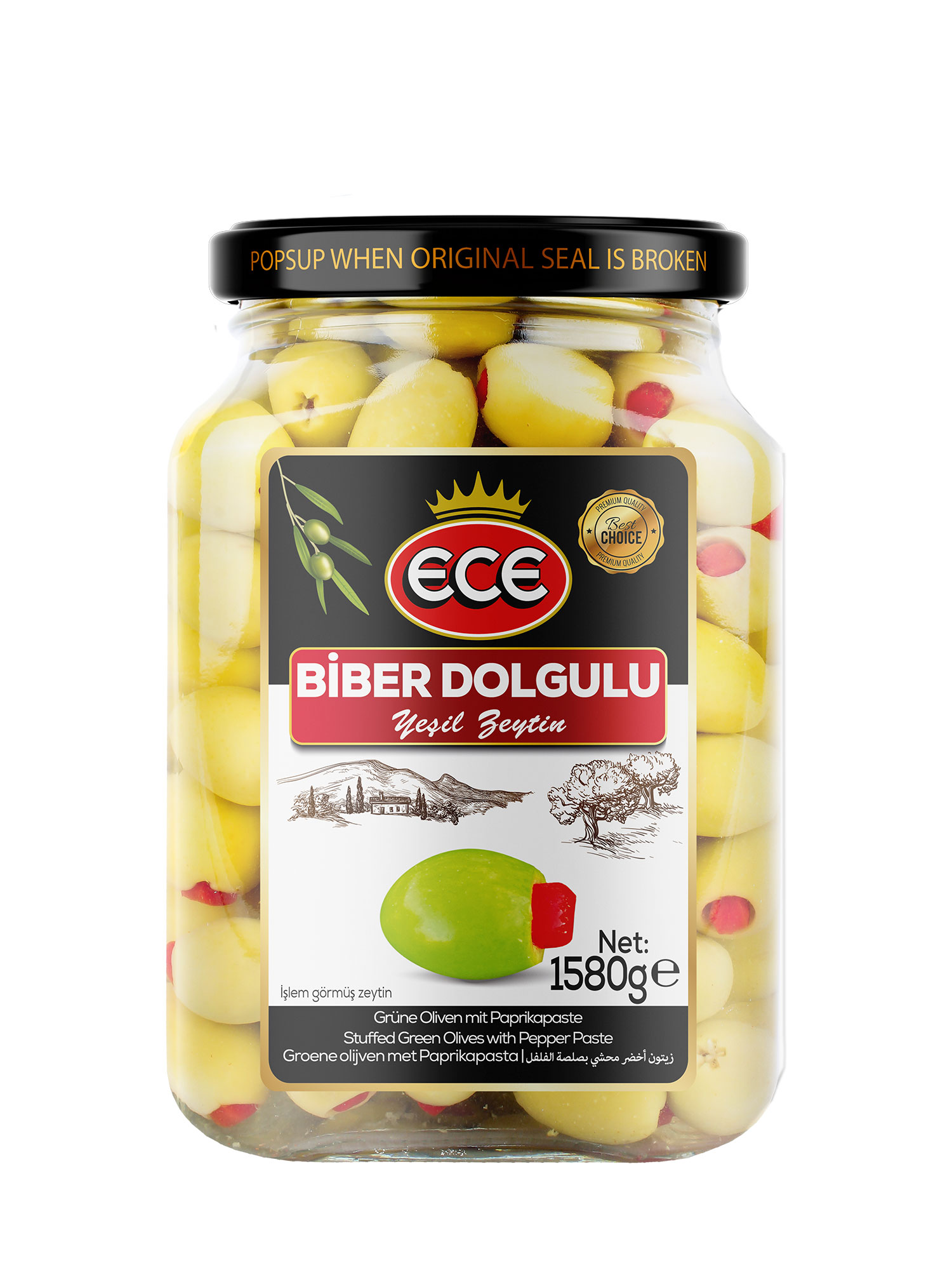 1600 CC JAR ECE STUFFED GREEN OLIVES WITH PEPPER PASTE - Ece 